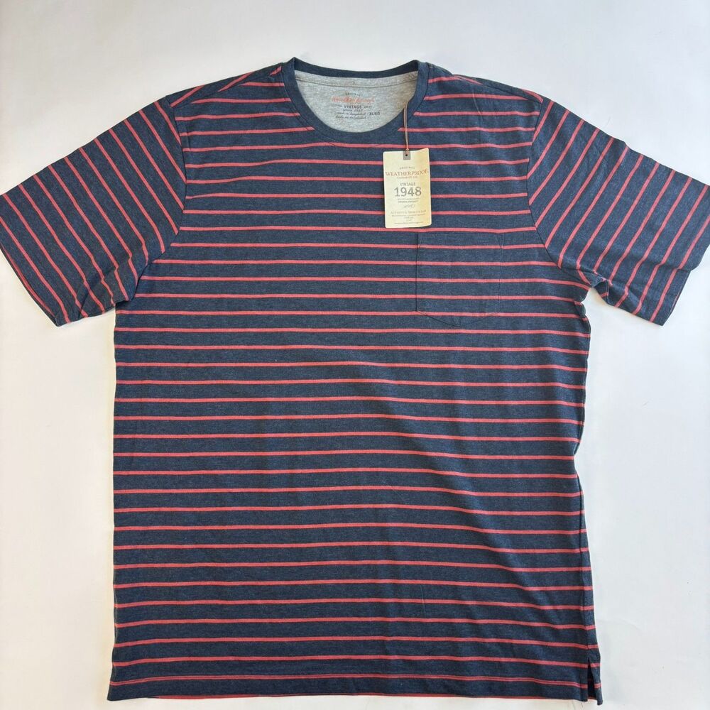 New Weatherproof Vintage Mens Striped Pocket T-Shirt XL Blue Red Breton Nautical